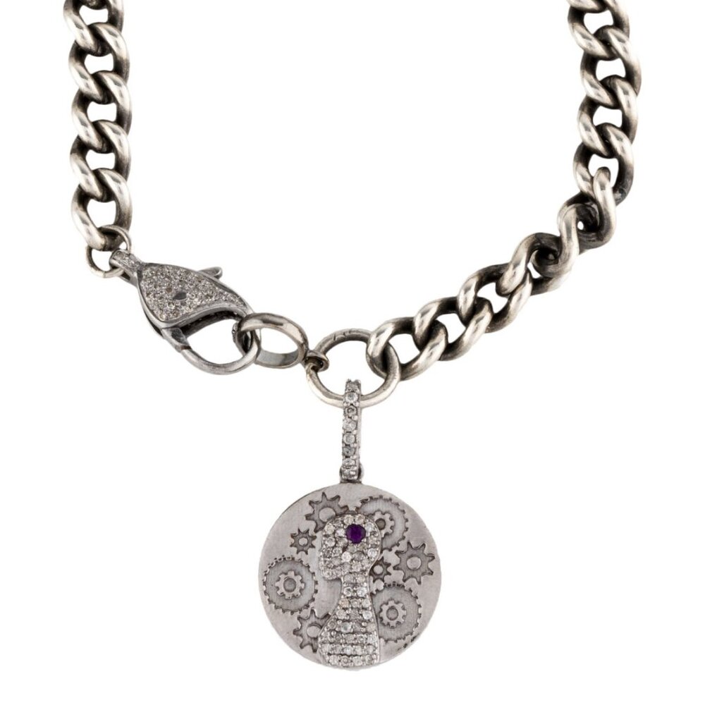 SHERYL LOWE AMETHYST & DIAMOND 0.33 CTW STERLING SILVER CHARM BRACELET - Picture 7 of 9